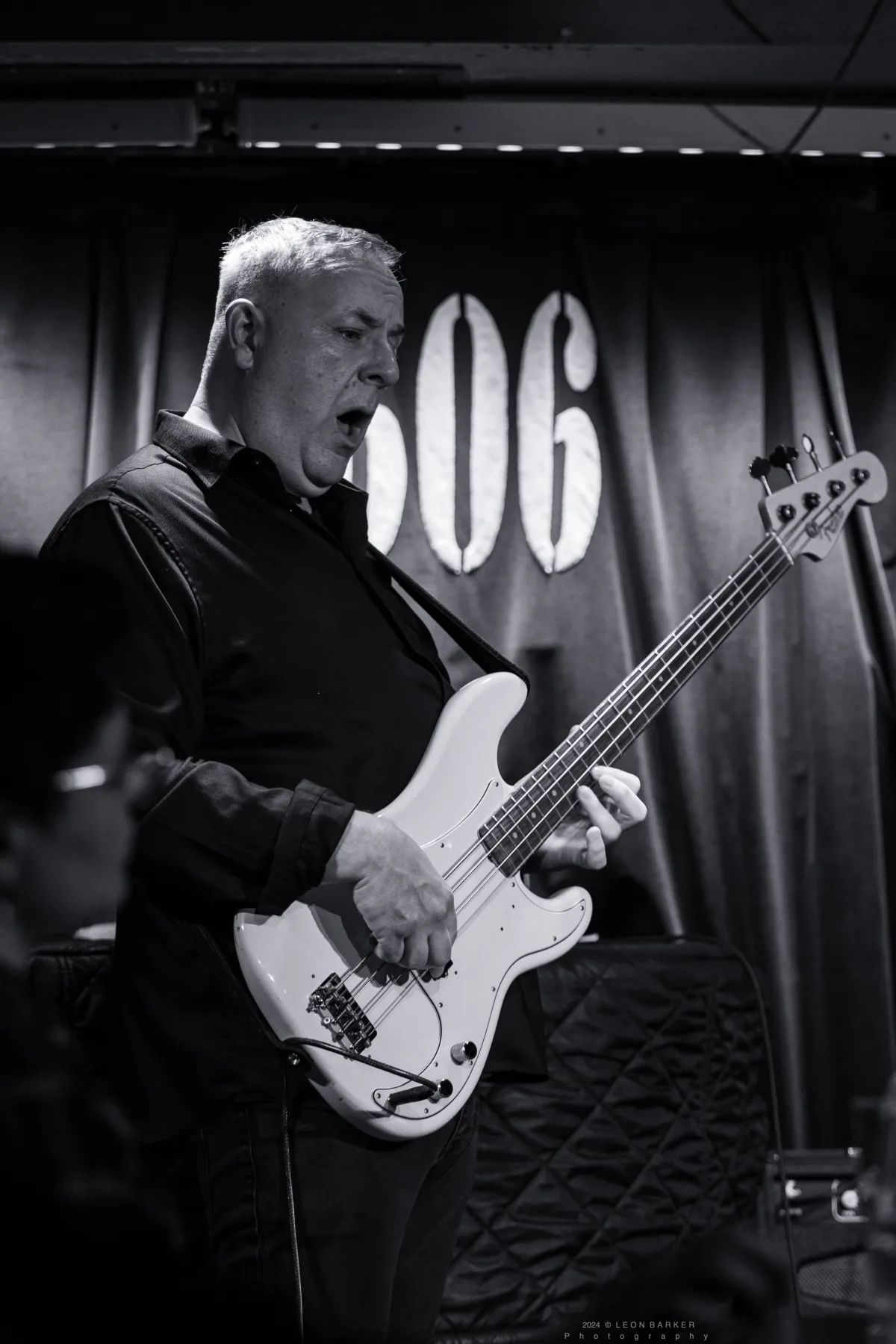 Mike Pratt with his bass for Pete Roth Trio.